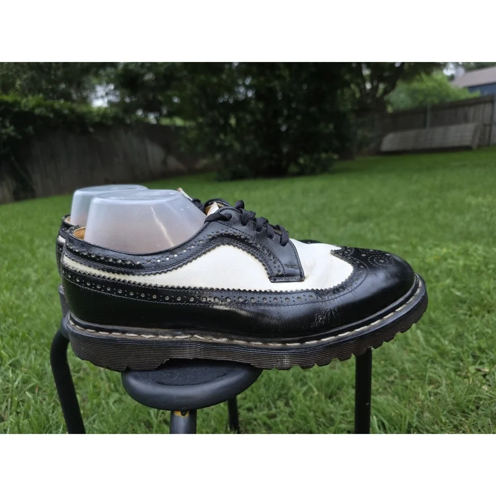 Dr. Martens 3989 Vintage Made in England Black White Wingtip Brogue Shoes
